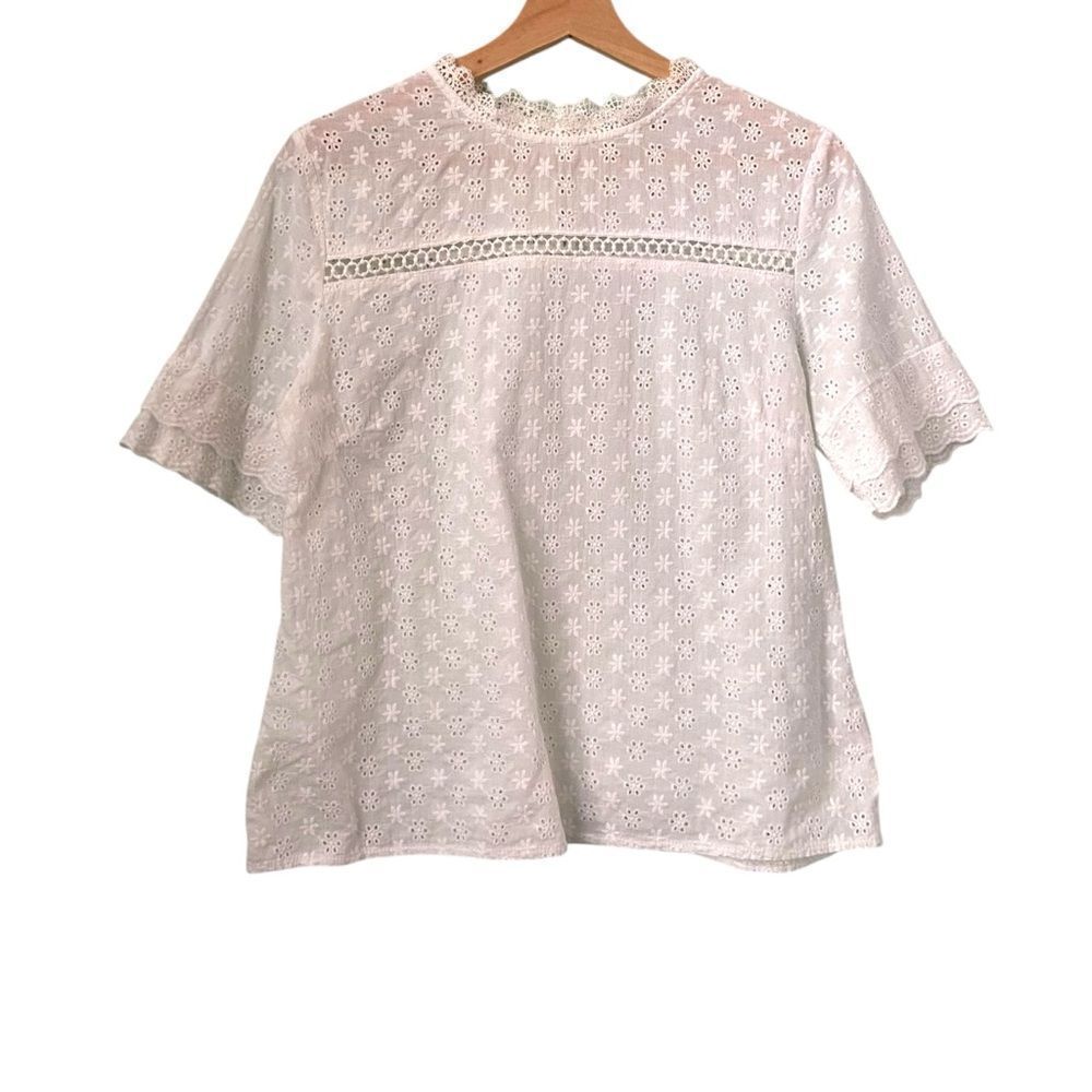 Miss Kelly 1999 White Eyelet Lace/Floral Top in Size Large